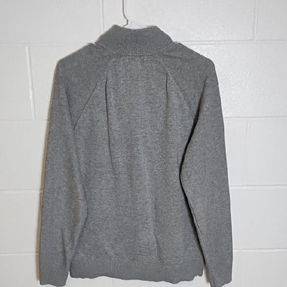 Gray 100% Cotton 1/4 Zip Up Sweater with High Collar Ribbed Cuffs & Hem - Picture 9 of 10